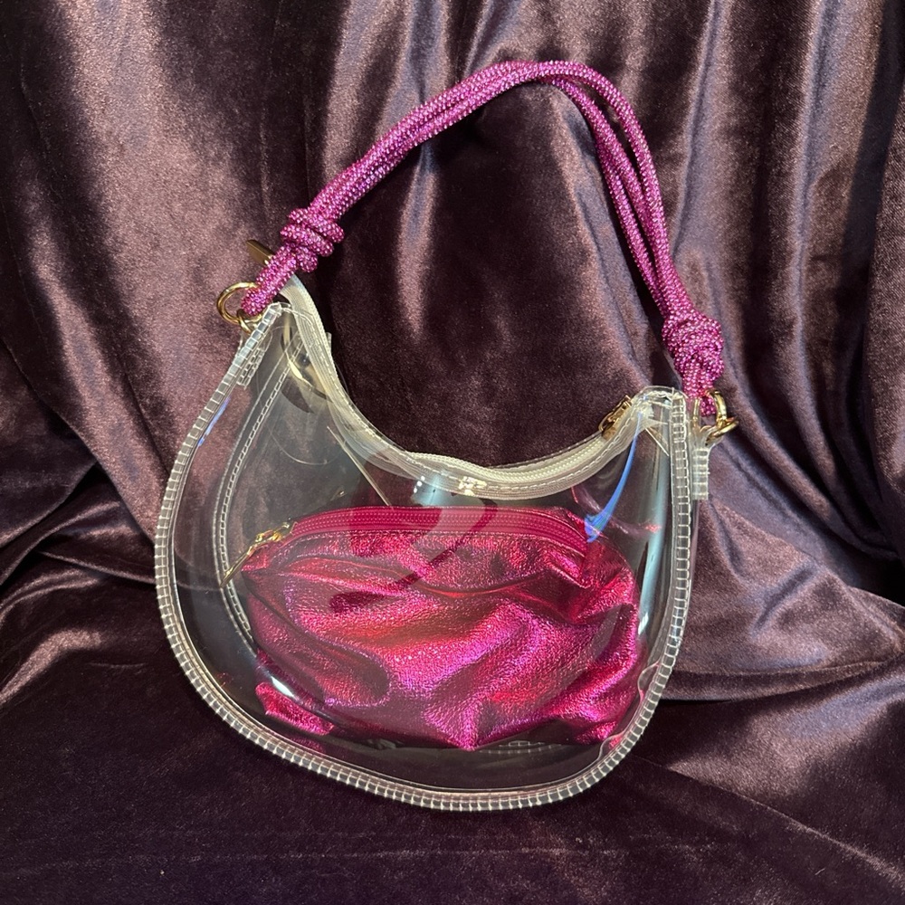 Transparent Shoulder Bag with  Pink Mini Bag